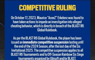 BLAST udelukker Rainbow Six: Siege spiller indtil slutningen af 2024-sæsonen for at hindre undersøgelse af snyd